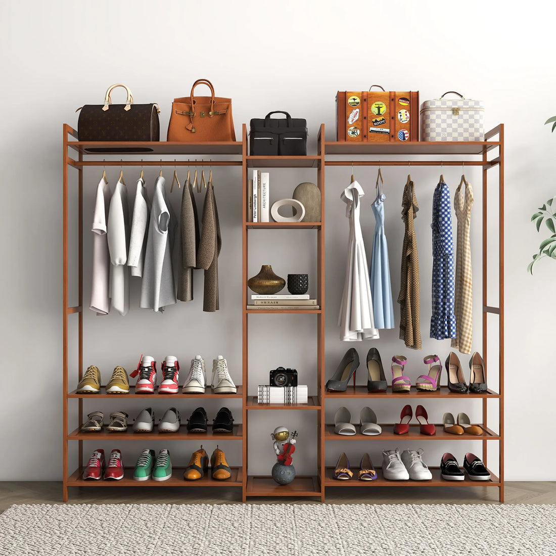 Milano Decor Multifunctional Bamboo Clothes Wardrobe Storage Stand Organiser