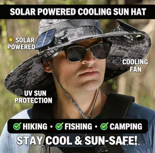 Men's Solar-Powered Cooling Fishing Hat with Fan UV Protection Wide Brim Adjustable Breathable Sun Hat for Outdoor Activities